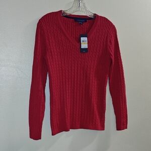 Tommy Hilfiger Red V-Neck Sweater
